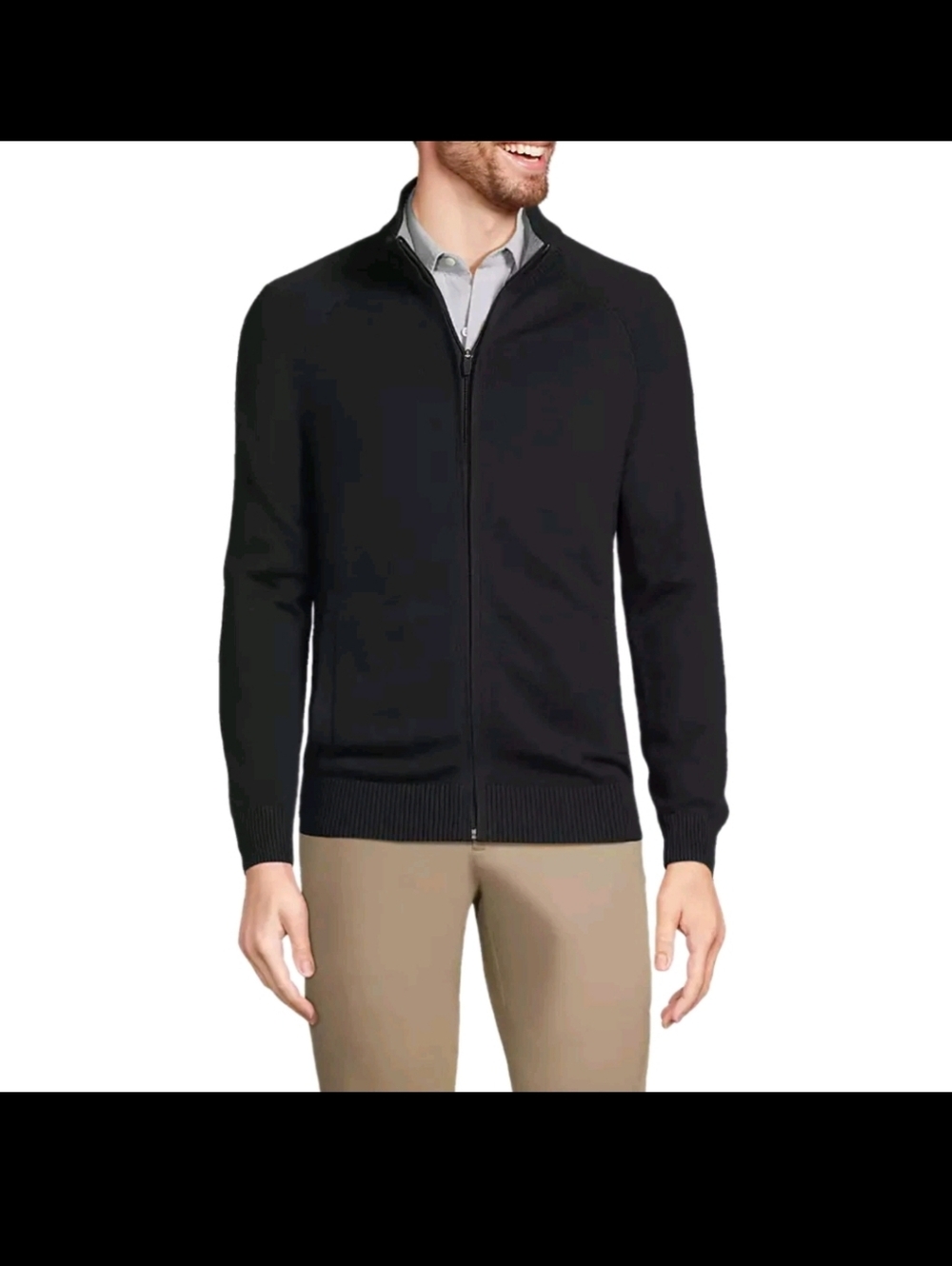 Lands End Mens Full Zip Oeko-Tex Cotton Modal Knit Sweater Size Medium Navy EUC